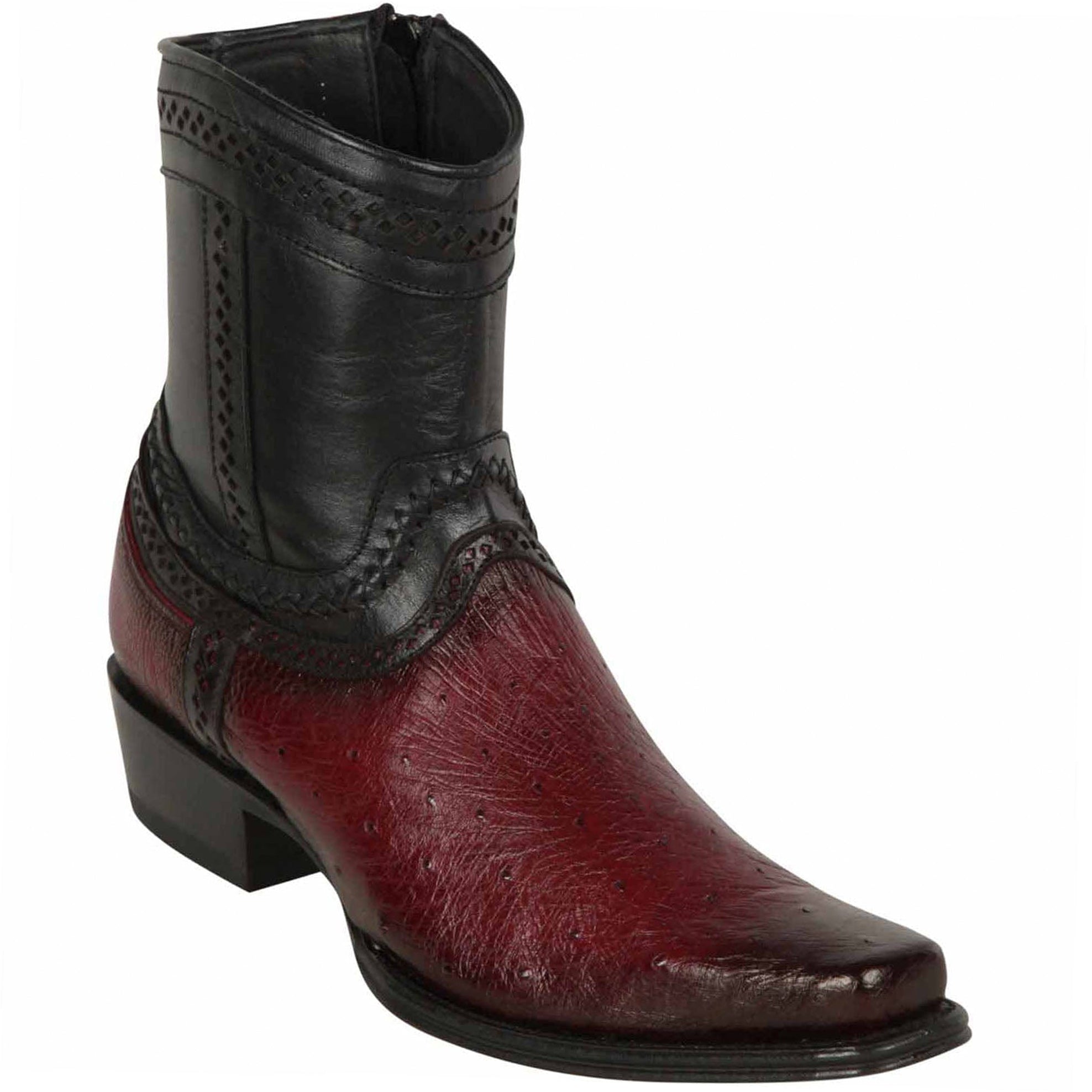 Burgundy Smooth Ostrich Short Cowboy Boots - EE