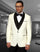 "Mens Wool Ivory Dinner Jacket Tuxedo Suit with Black Pants & Vest" off white