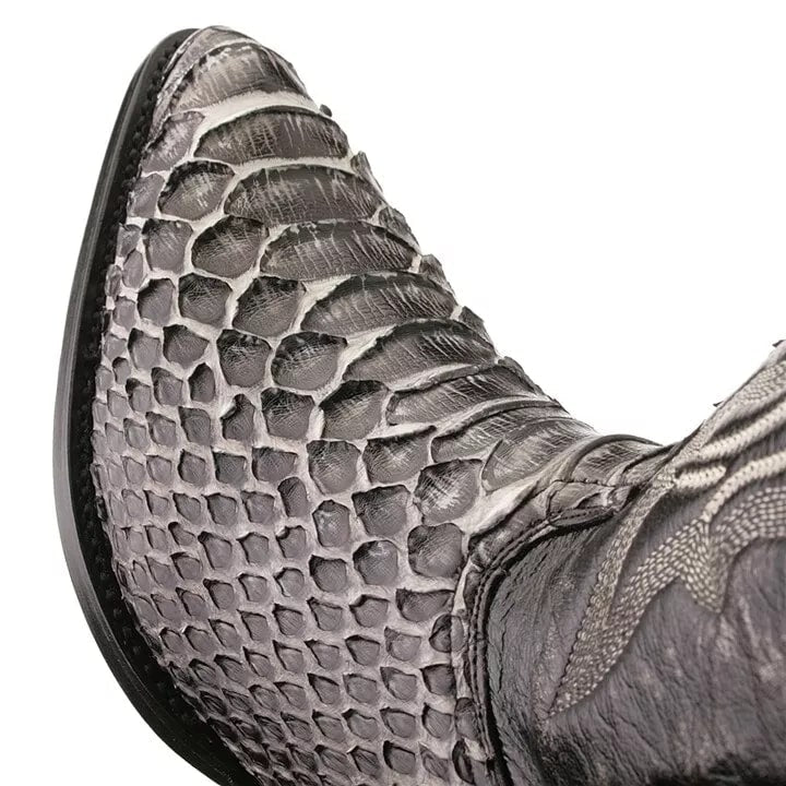J Toe Cowboy Boots - J Toe Western Boots - Los Altos Rustic Black Python J-Toe Boot - 8