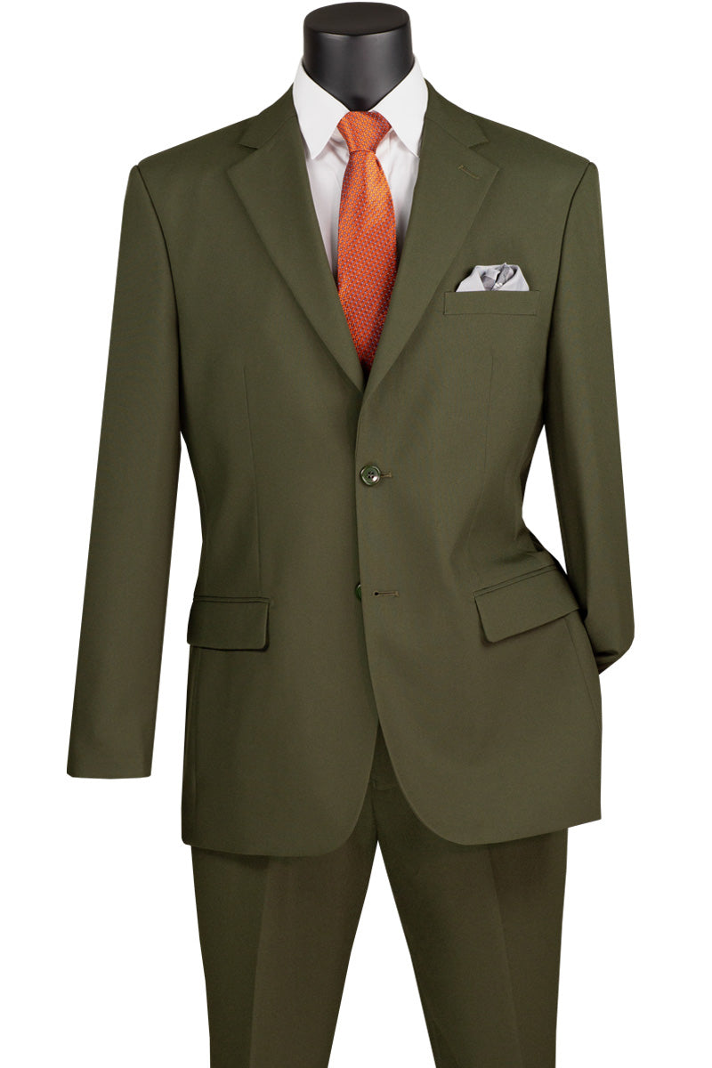 "Classic Olive Poplin Suit for Men - 2 Button Style | 44L CLOSE OUT"