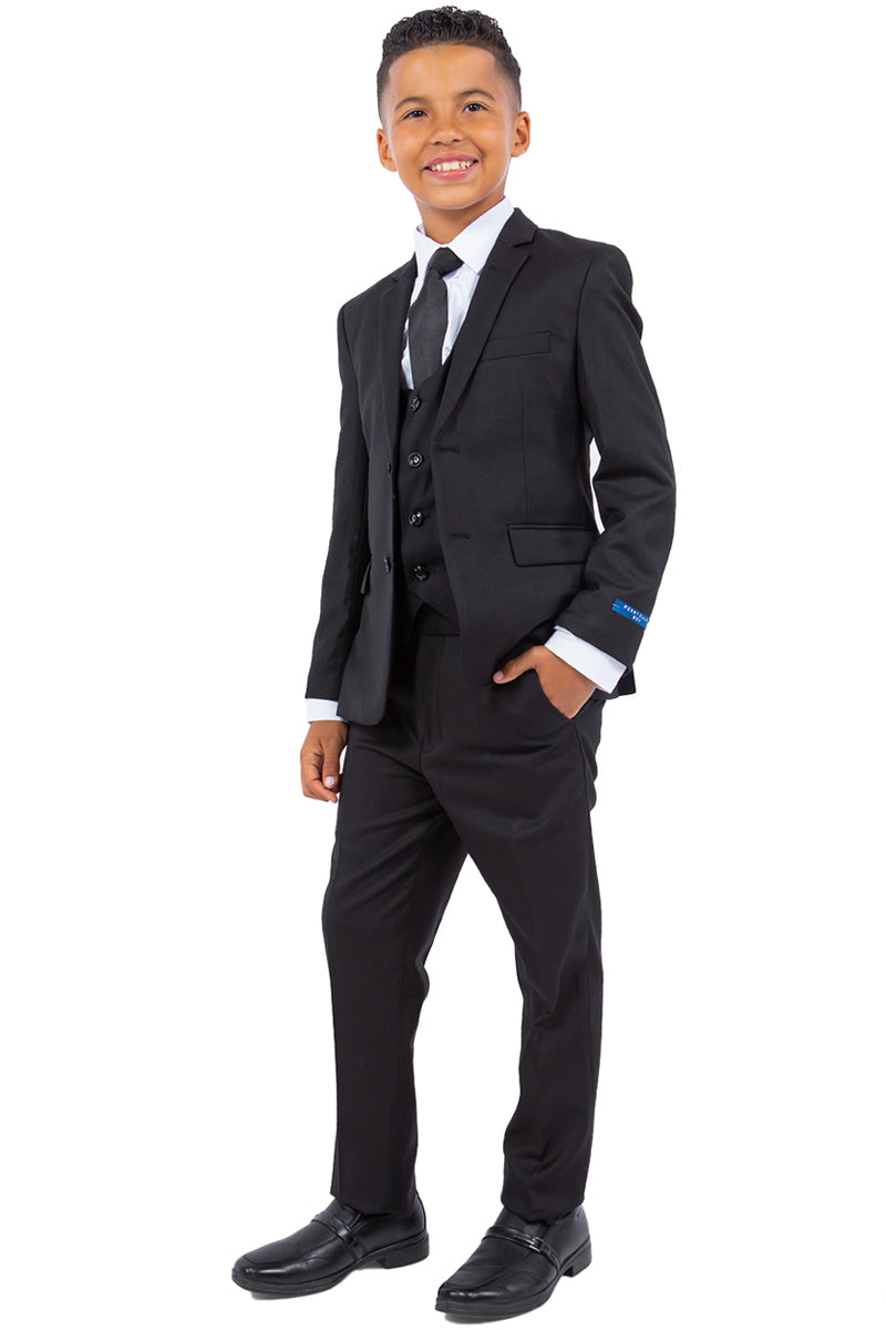"Perry Ellis Black Vested Wedding Suit for Boys" - 12
