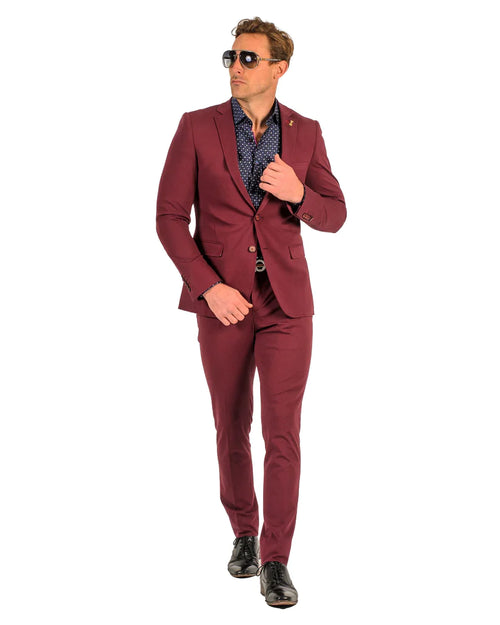 Stretch Fabric - "Burgundy" Light Weight Suit - Slim Fitted Suit "Style #"