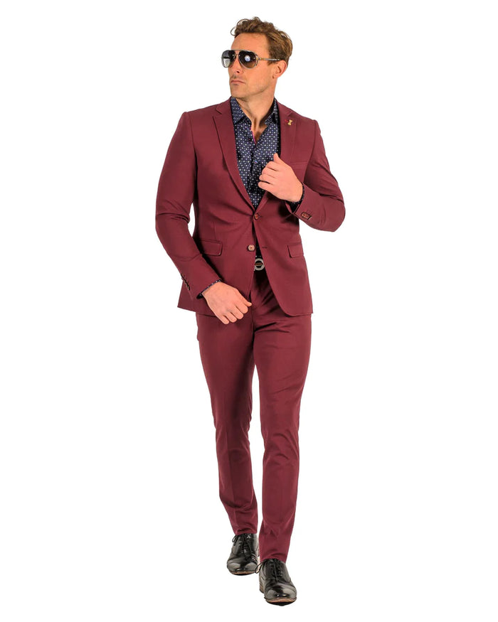 Stretch Fabric - "Burgundy" Light Weight Suit - Slim Fitted Suit "Style #"