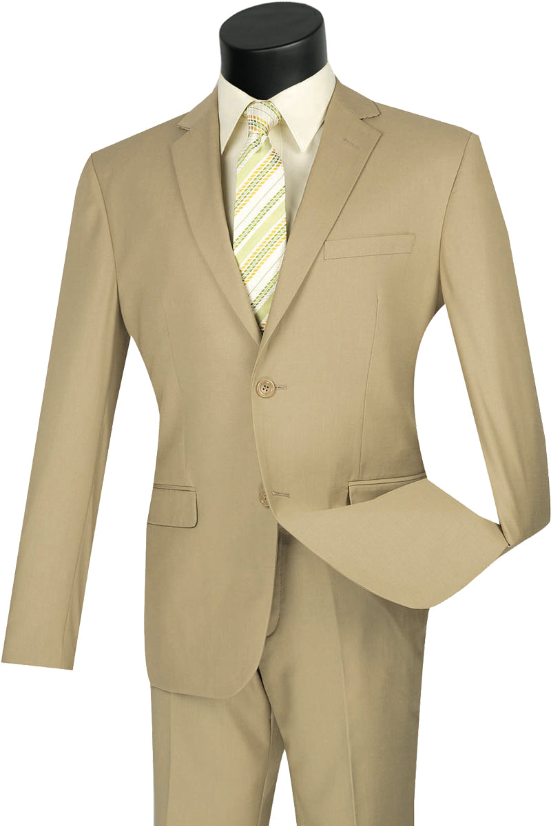 Luxurious Wool Feel,
Single breasted 2 buttons, ultra slim fit, side vents, Flat front pants, solid colorBeige - 36 Short