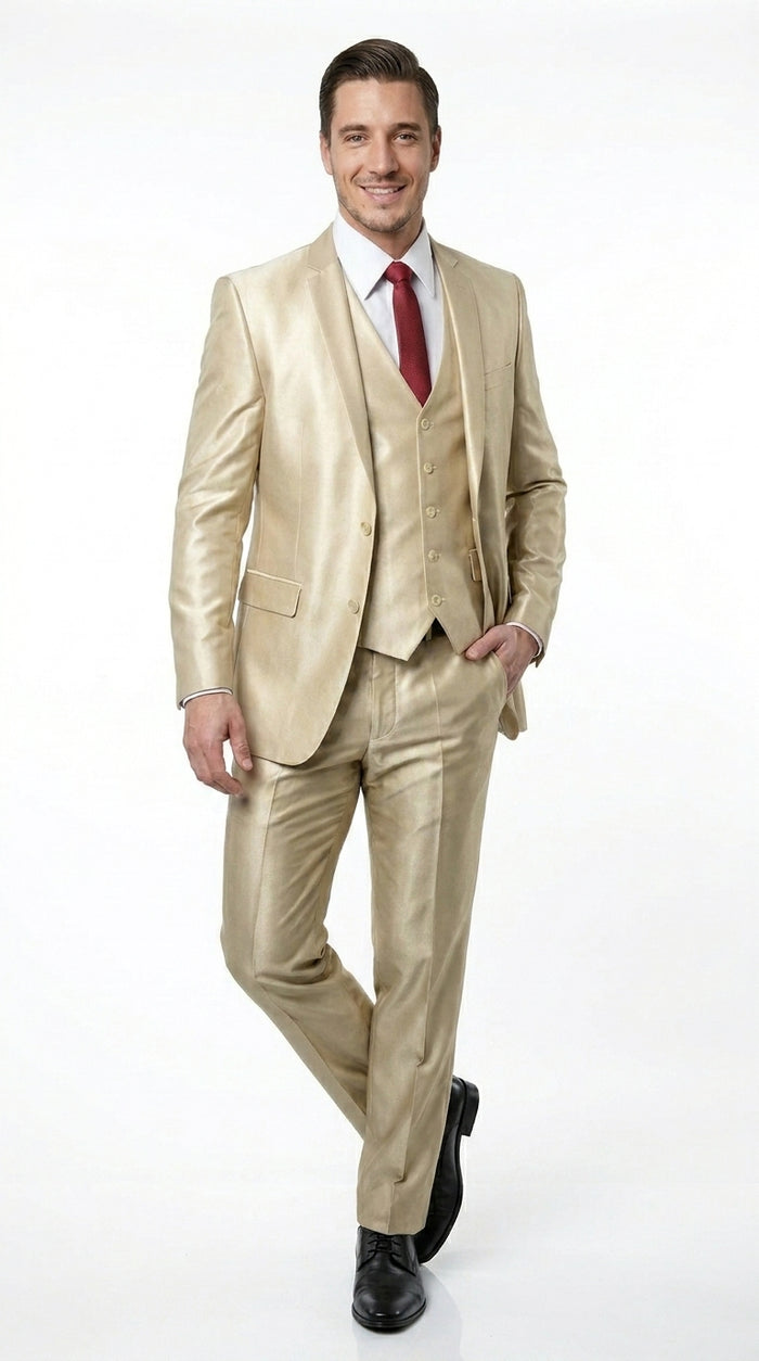 Men’s Champagne Wedding Suit with Jacket, Vest and Pants, Summer Formal Dress Suit