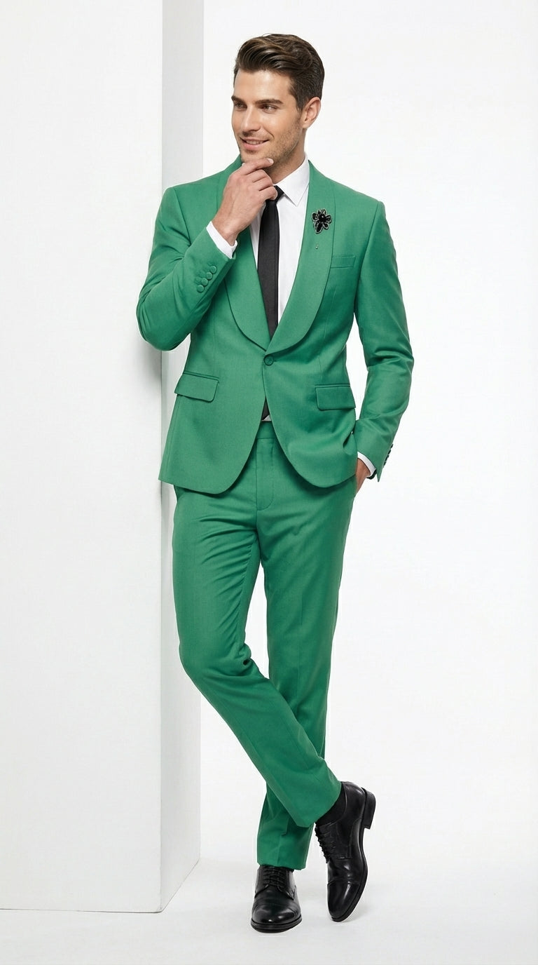 Men’s Emerald Green Tuxedo Suit – Emerald Green Formal Tuxedo with Shawl Lapel Jacket Trousers for Prom, Wedding in Augusta Green - 34 Short or Extra Small