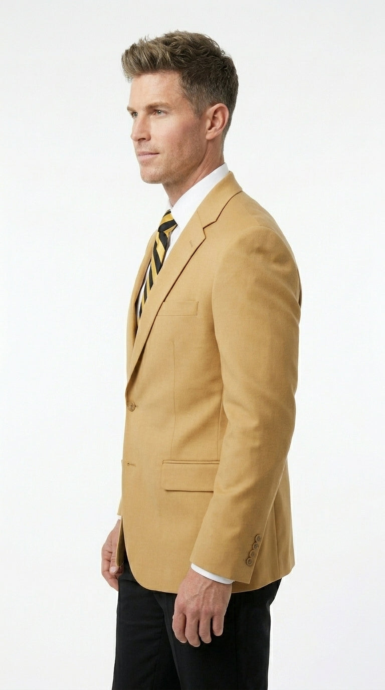 Men’s Camel Blazer, Classic Two Button Business Casual Wedding Summer Sport Coat Jacket in Khaki Bronze Color Modern Fit - 36 Short