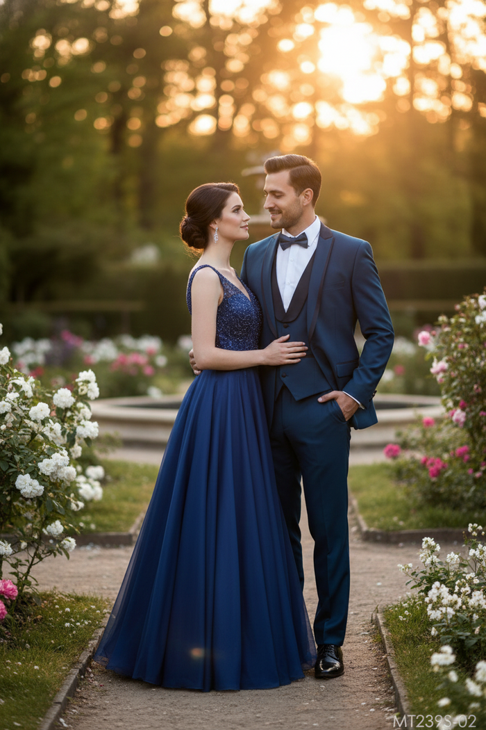Mens Teal Blue Tuxedo 3-Piece Formal Suit with Satin Shawl Lapel, Vest, and Pants in Saphire Cobalt Blue Color