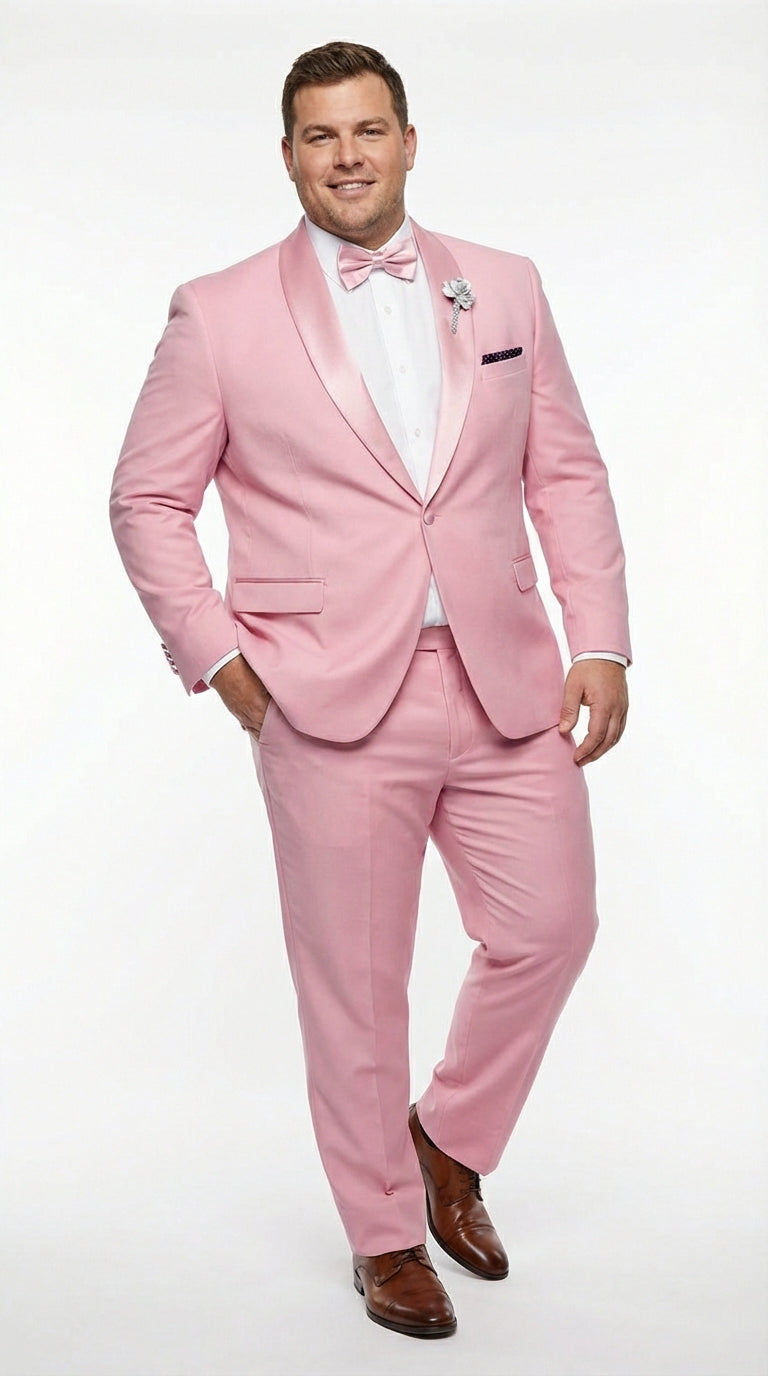 Mens Dusty Rose Pink Summer Tuxedo – Satin Shawl Lapel Formal Wedding Prom Suit - 34 Short or Extra Small