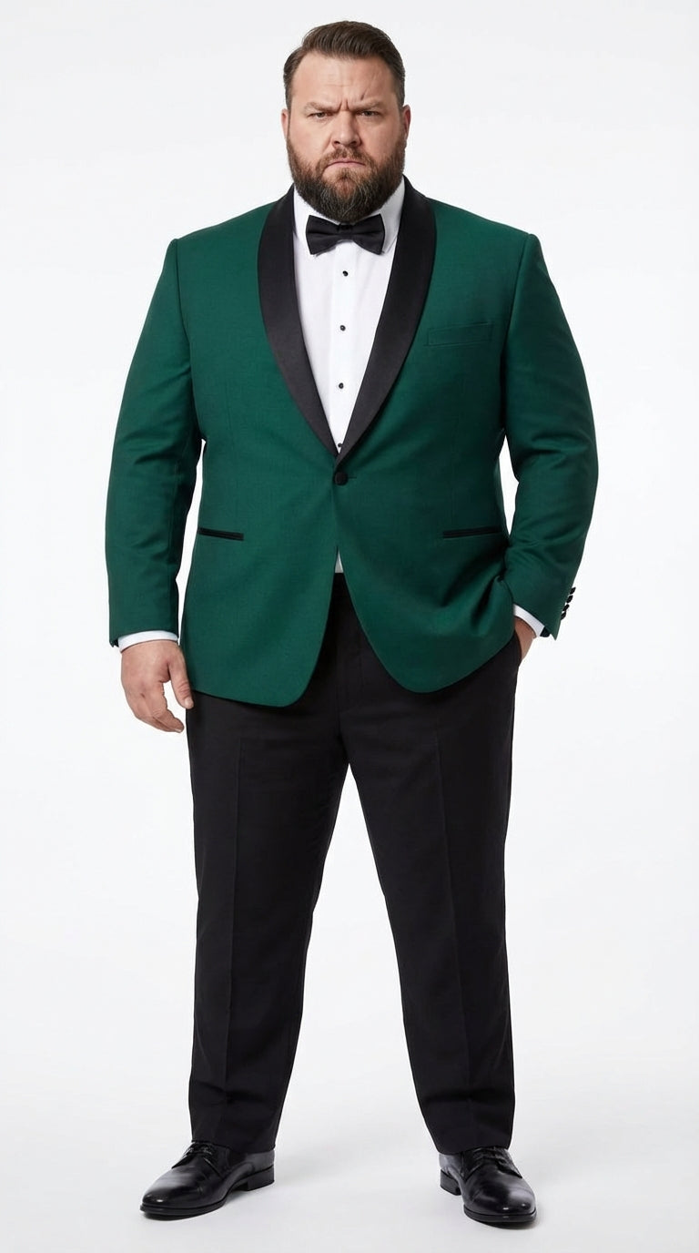 Men’s Emerald Green Tuxedo Jacket with Black Satin Shawl Lapel | Prom Dinner Blazer - 36 Short