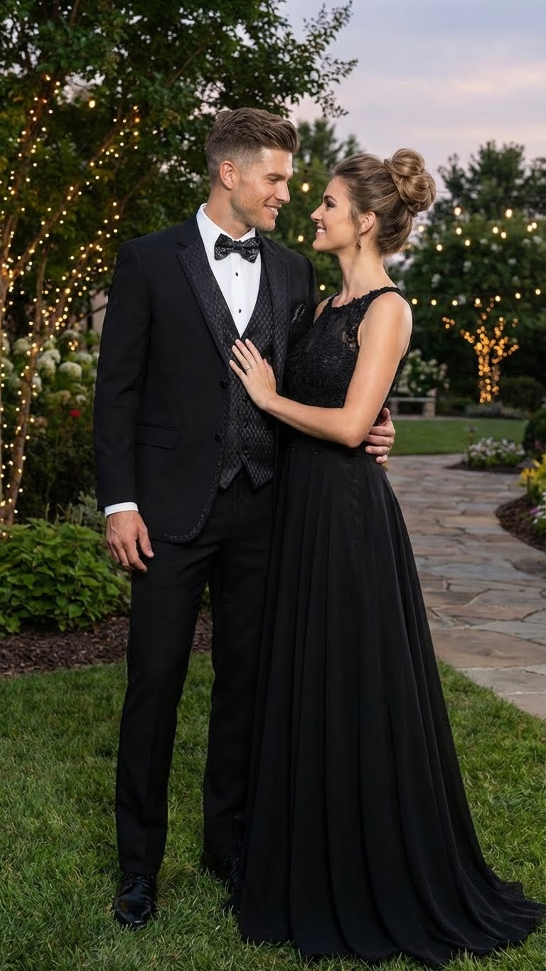 Men's Black Vested Tuxedo Suit with Patterned Lapel Classic Formal Suit for Wedding, Party and Evening Events