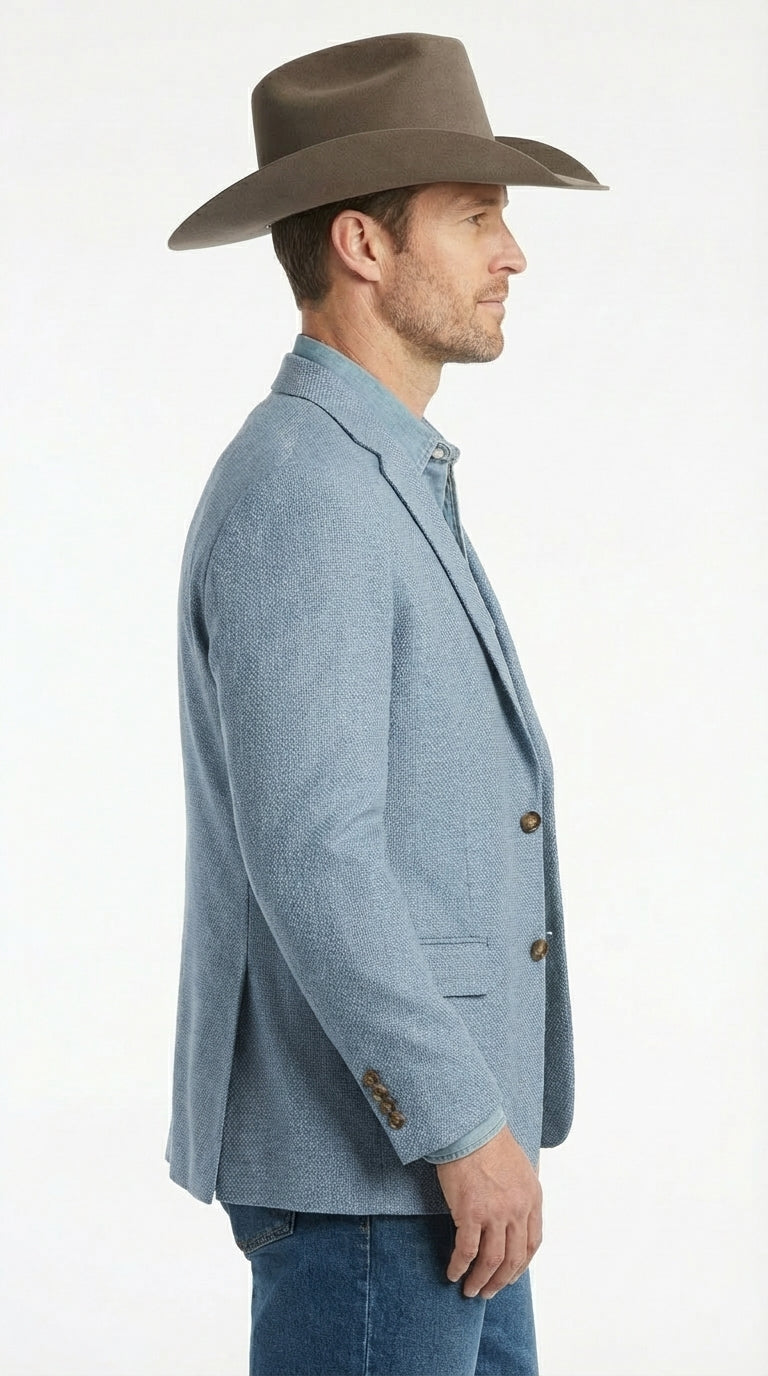 Mens Rugby Teal Baby Sky Western Blazer – Cowboy Style Casual Sport Coat for Men Classic Western Jacket in Light Blue Color - 36 Short