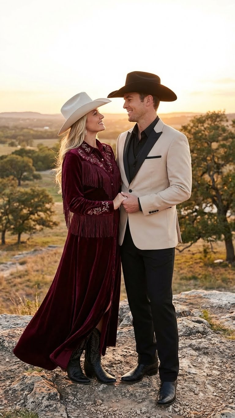 Men's Light Tan and Black Lapel Western Tuxedo Suit Set Wedding Party Cowboy Dress Tuxedo Black Pants - 34 Short or Extra Small