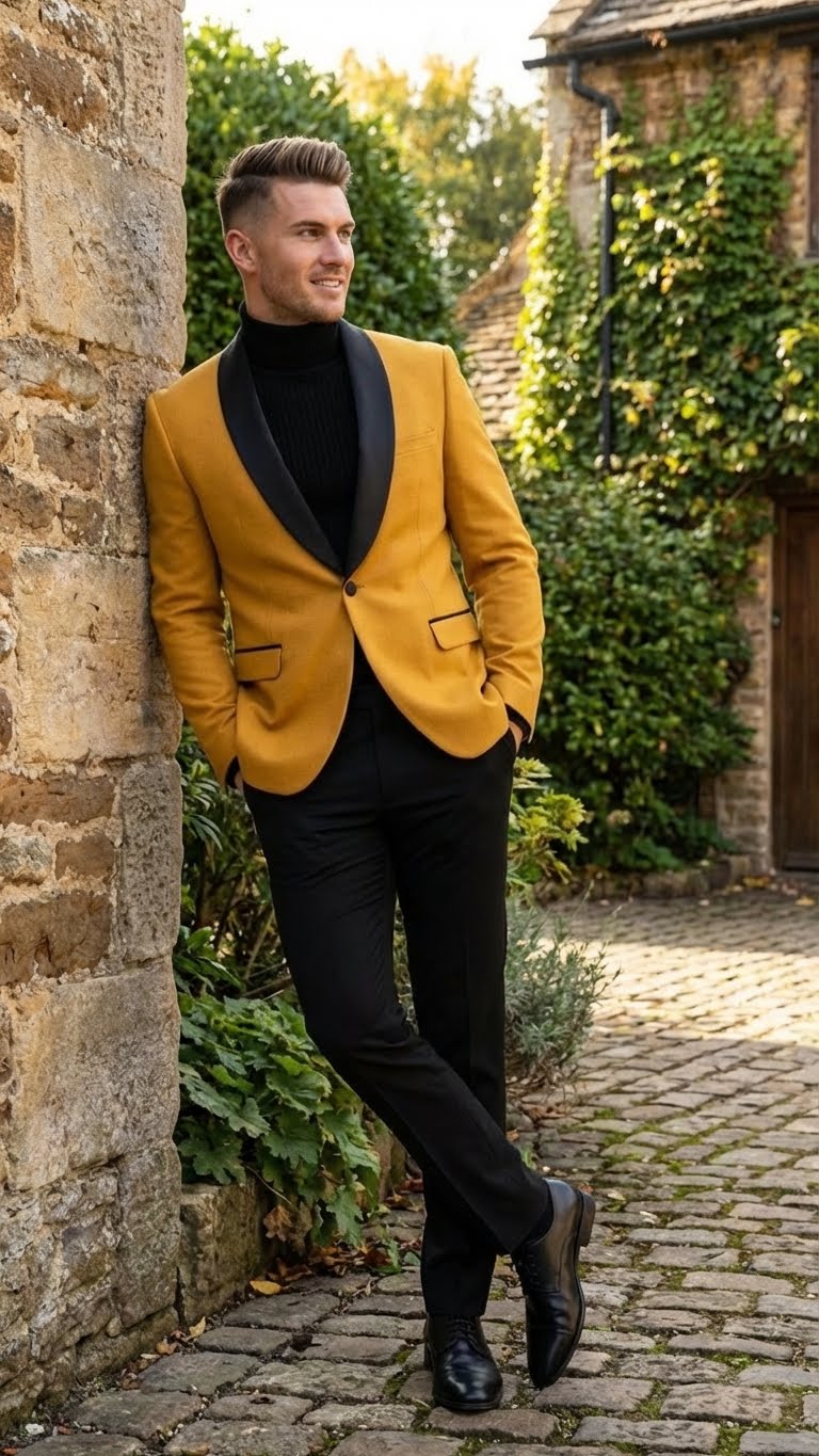 Men's Gold Shawl Lapel Blazer Tuxedo Dinner Jacket Luxury Formal Blazer Jacket for Wedding, Party and Evening Events