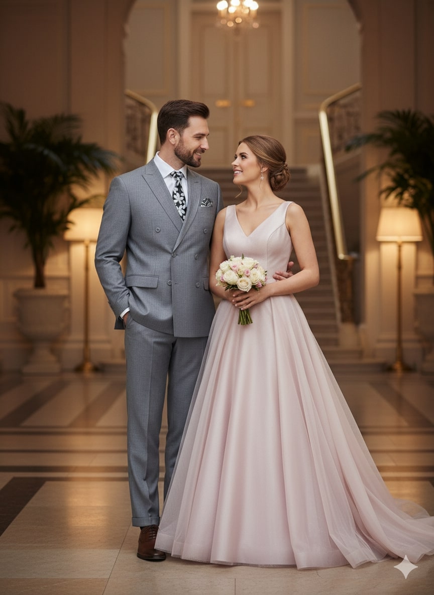 Mens Grey Tone on Tone Double-Breasted Suit – Classic Slim Fit 2 Piece Formal Business Gray Shadow Stripe - 34 Short or Extra Small