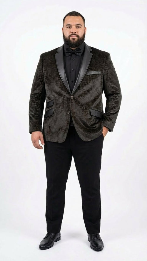 Mens Crocodile Alligator Exotic skin Texture Blazer Slim Fit Designer Jacket with Satin Lapels for Formal and Party Wear in Black Color