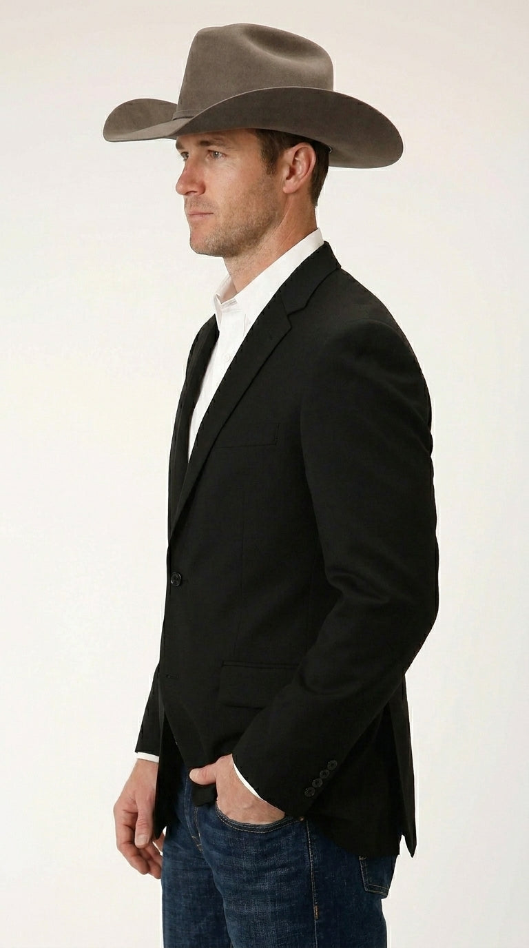 Men’s Black Linen Western Cowboy Blazer – Lightweight Formal Blazer Jacket for Wedding - Country Summer Jacket - 36 Short