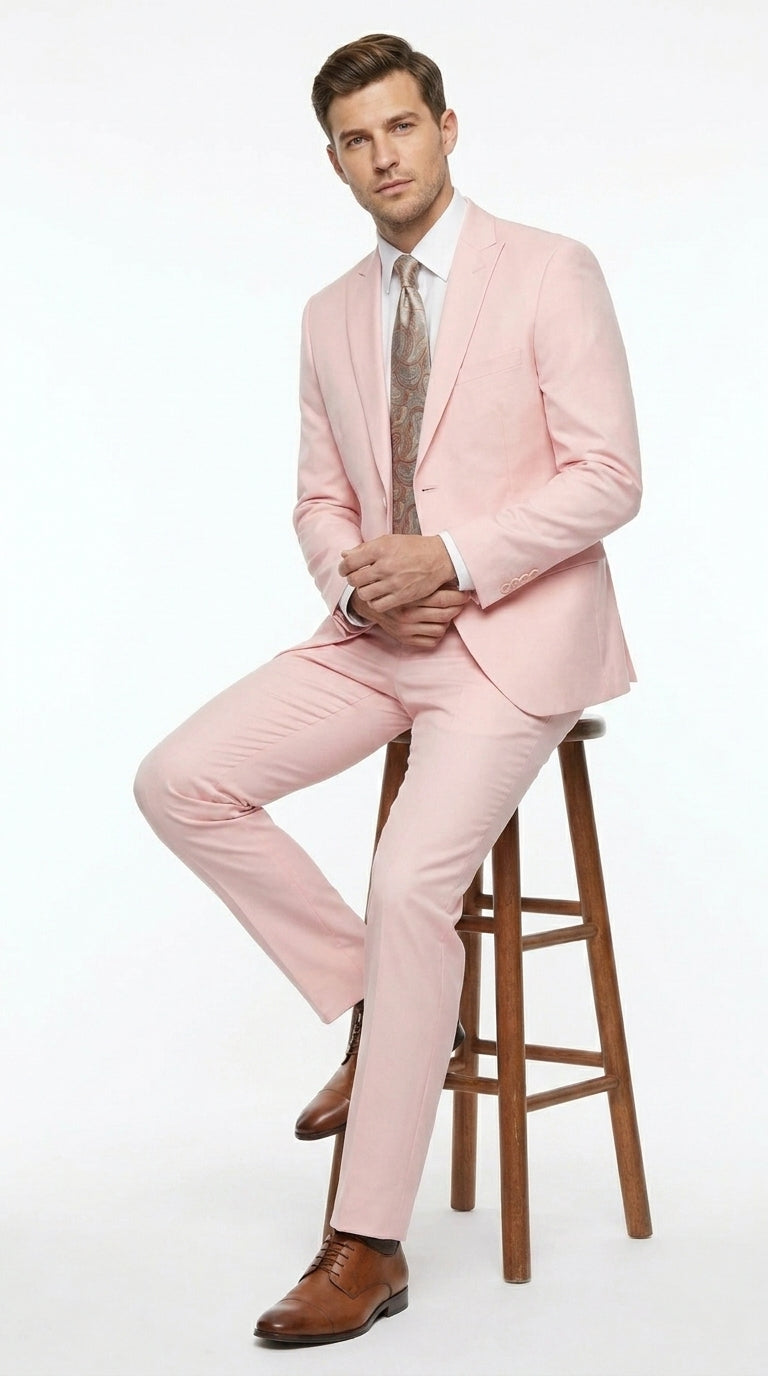 Men’s Light Pink 2 Piece Suit, Formal Dress Suit for Weddings, Prom, Parties, Summer Events Slim Fitted By Vitali - 34 Short or Extra Small