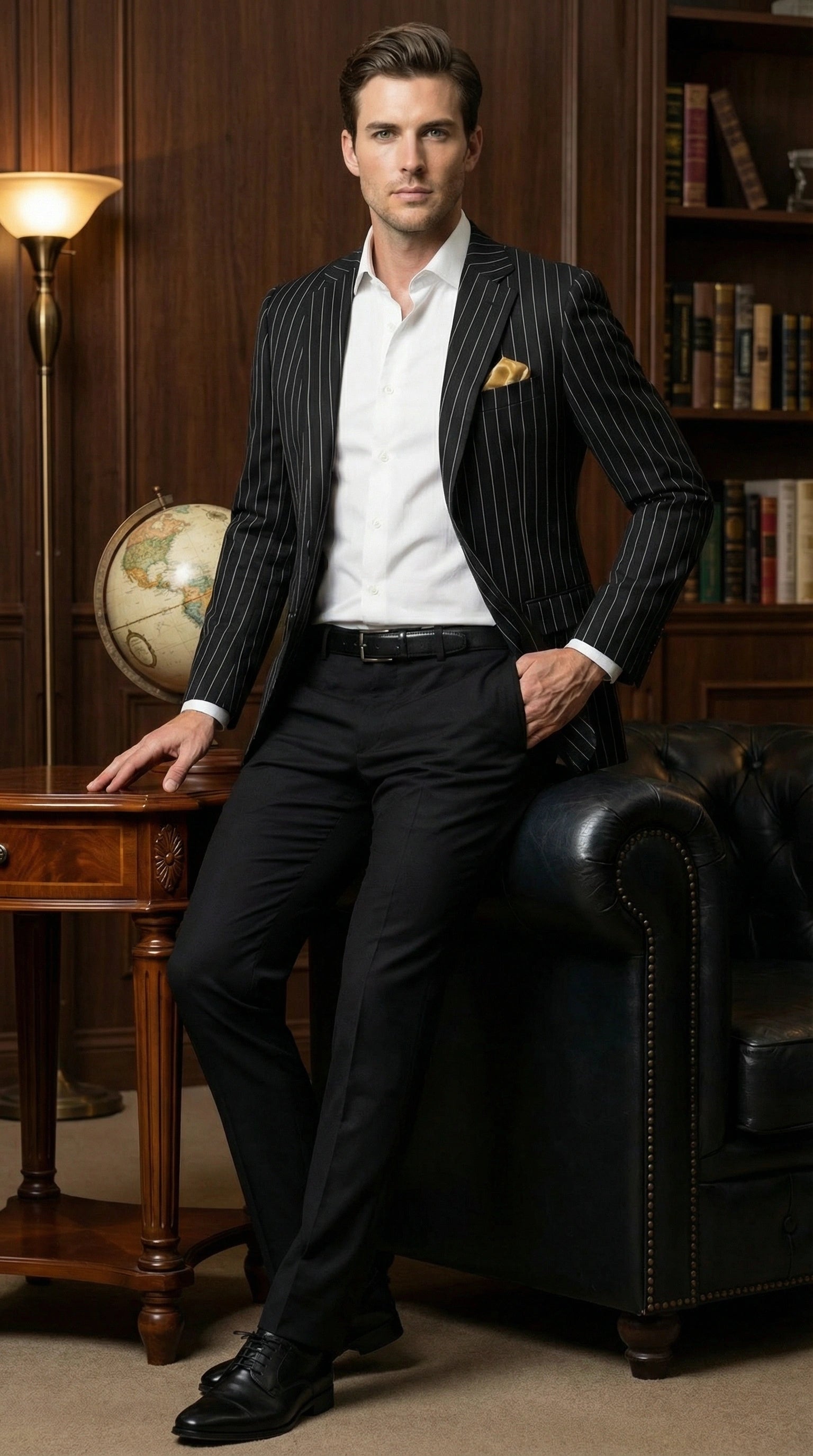 Mens Black Pinstripe Blazer Classic Tailored Formal Jacket for Business, Office and Evening Wear - 36 Short