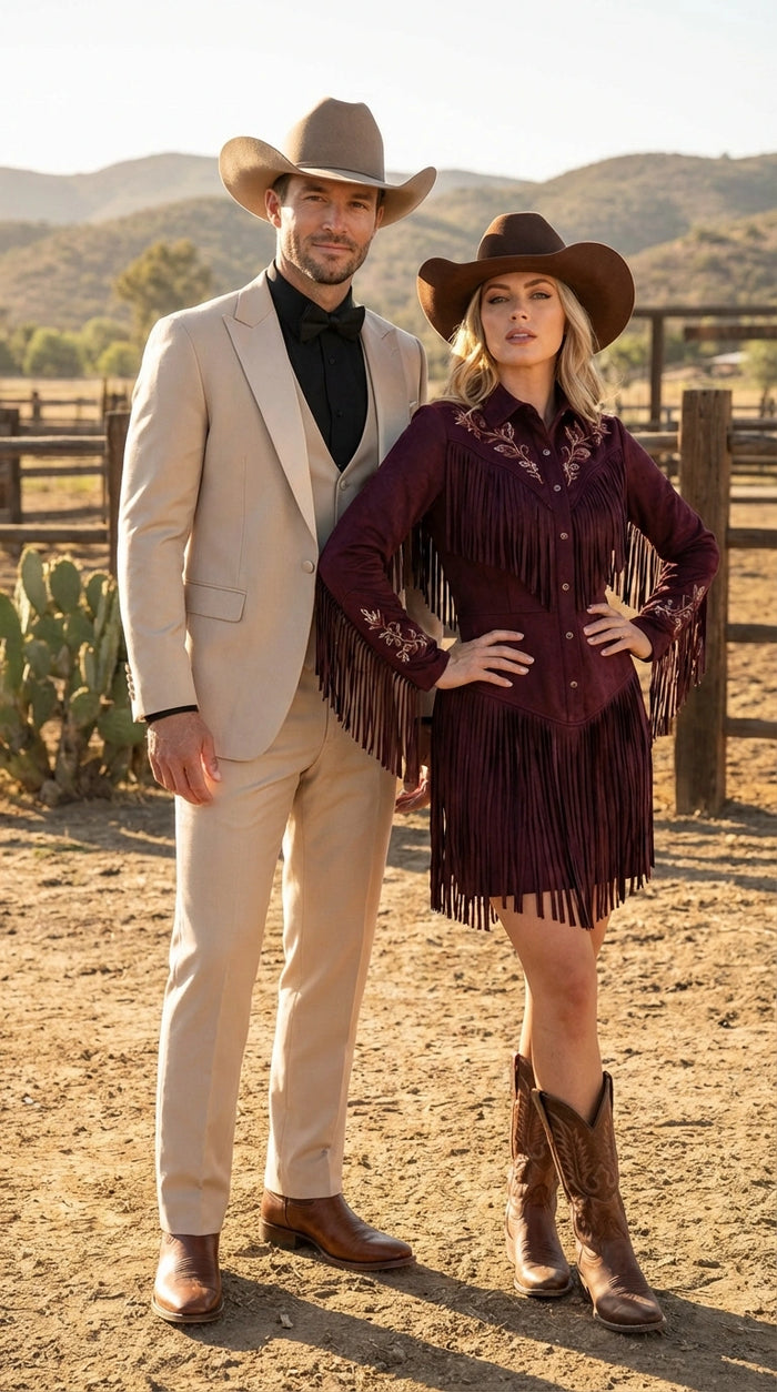 Mens Tan Cowboy Suit Western Formal Two Piece Suit for Weddings,  Champaign Sand Color