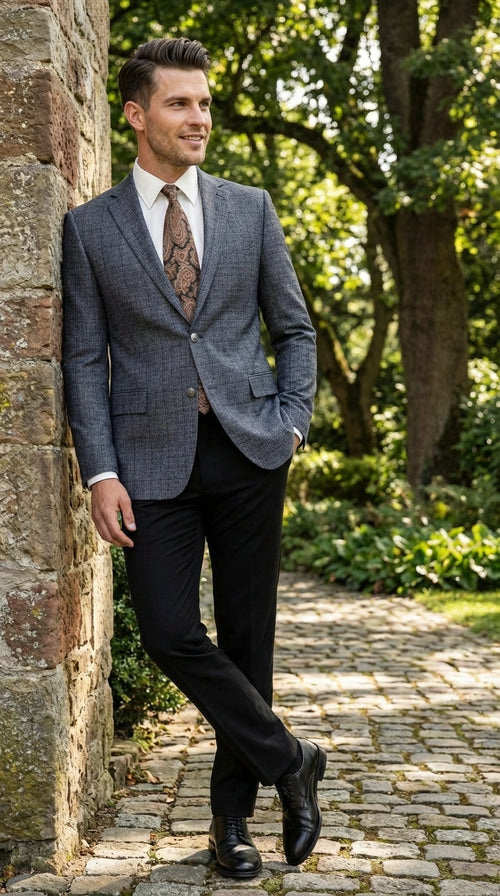 Mens Charcoal Gray Windowpane Check Blazer Classic Two Button Formal Sport Coat Jacket