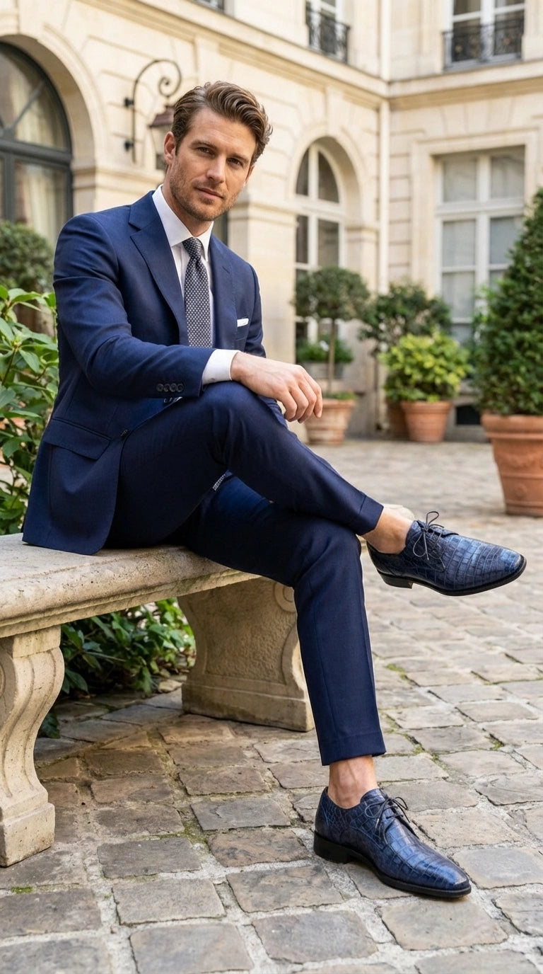 Mezlan Blue Crocodile Alligator Embossed Leather Dress Shoes for Men – Luxury Lace Up Oxford Shoes – Blue Exotic Pattern Formal - 6