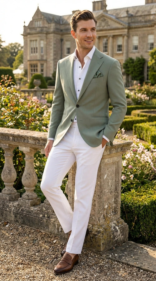 Mens Sage Green Blazer Two Button Notch Lapel Formal Jacket for Wedding, Summer and Party Wear in Light Green Sport Jacket