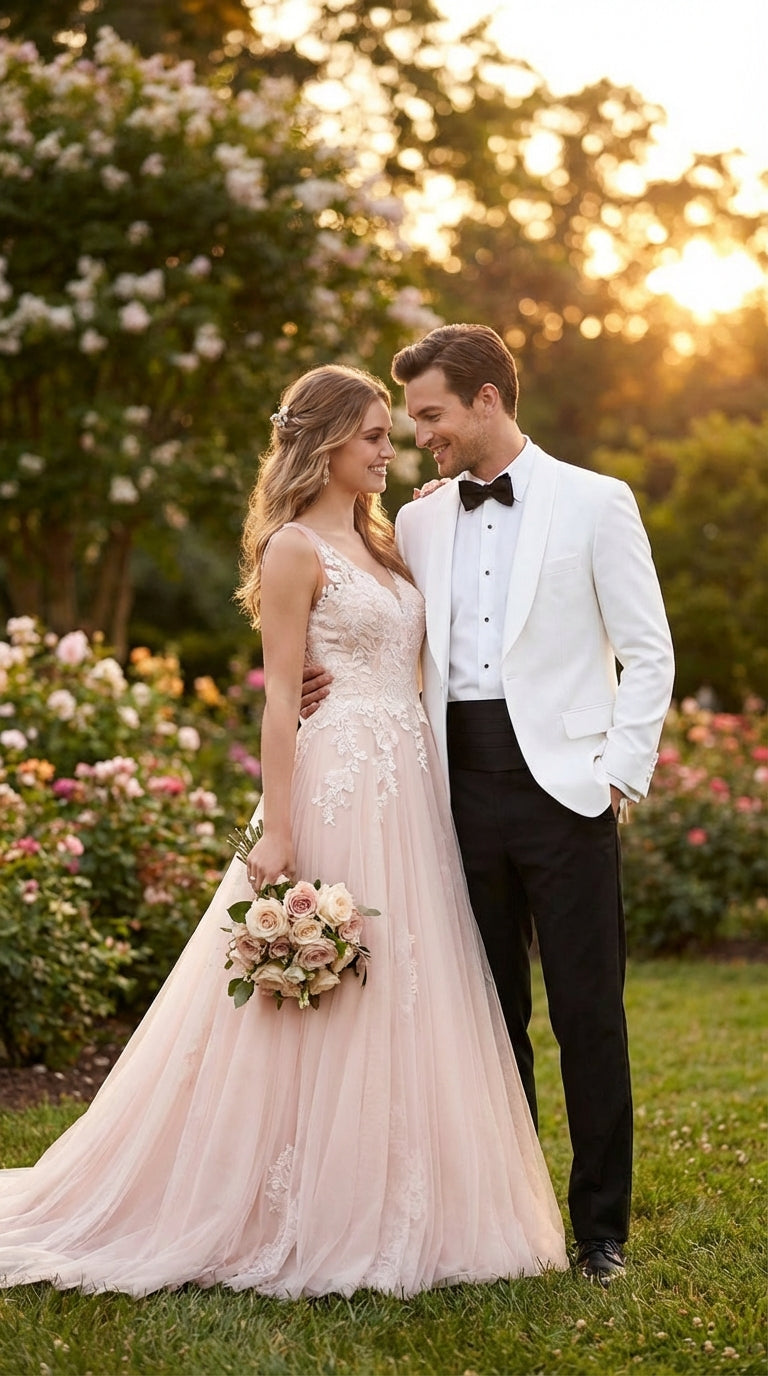Men's White Dinner Jacket Tuxedo Blazer with Black Satin Shawl Lapel  With Black Tuxedo Pants - 34 Short or Extra Small