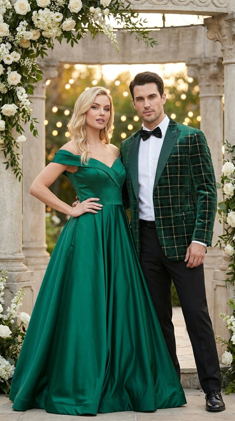 Men’s Green and Gold Plaid Christmas Holiday Blazer – Classic Check Party Jacket for New Year, Wedding and Festive New Year event - 36 Short