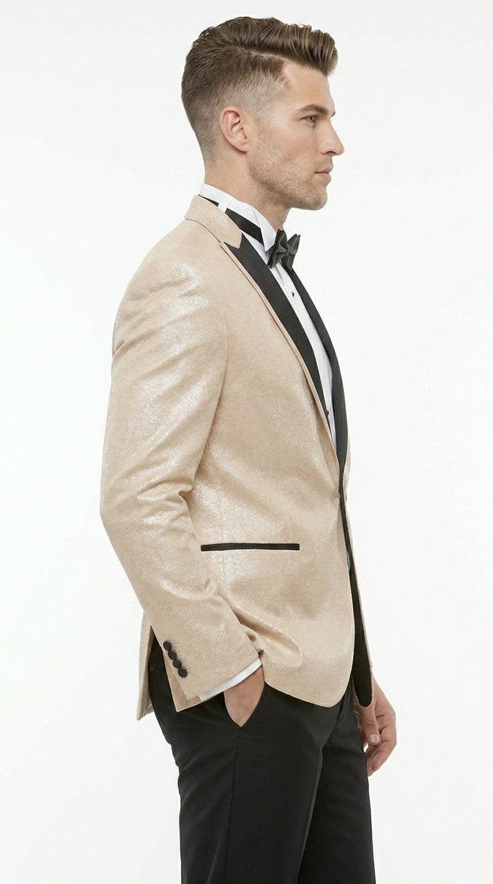 Men’s Gold Blazer with Black Lapel – Elegant Gold Formal Blazer Jacket for Wedding, Prom, Tuxedo in champagne Color