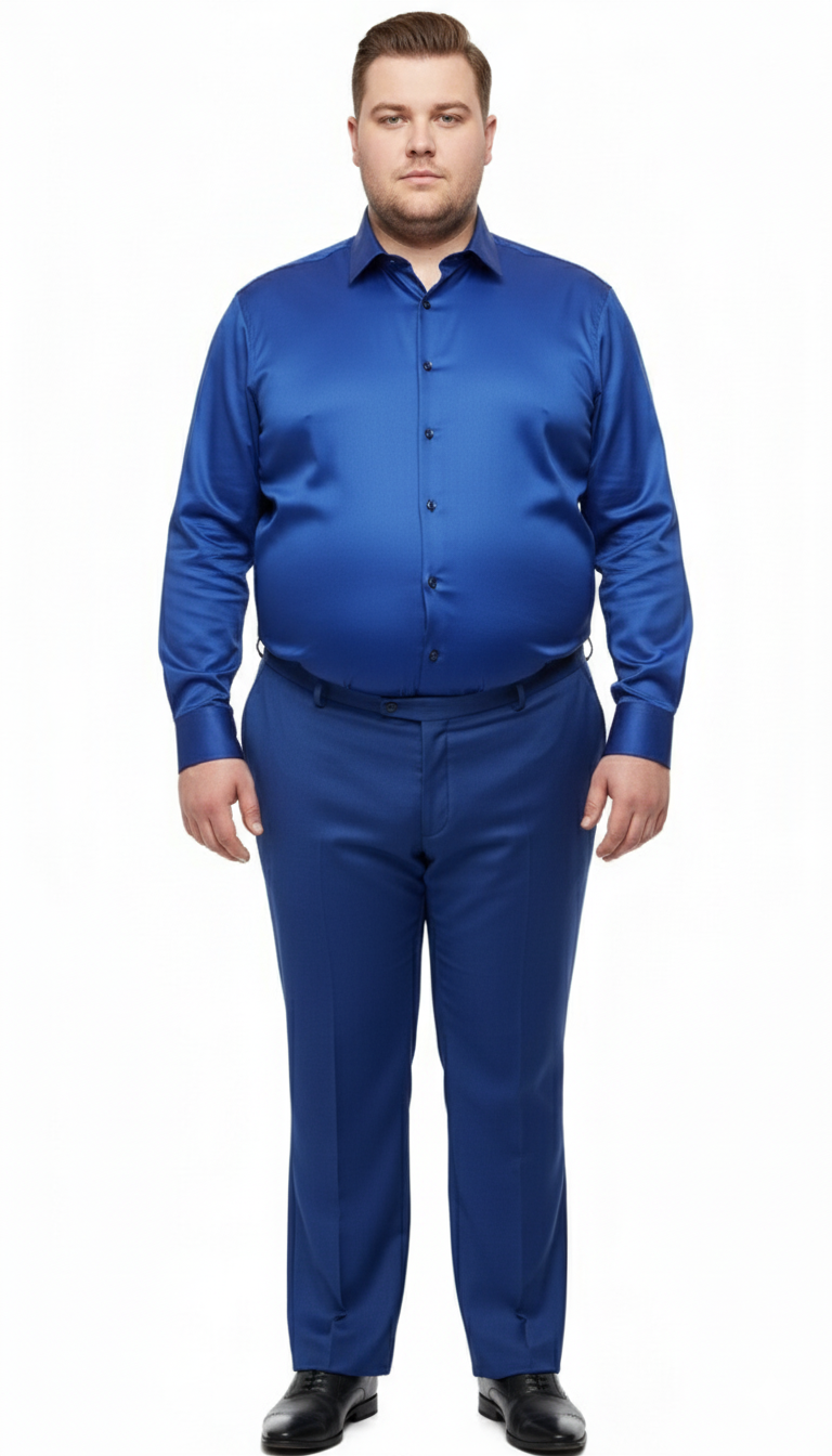 Men’s Royal Blue Satin Dress Shirt – Luxury Long Sleeve Formal Shirt for Parties, Weddings, and Business Wear - 15.5"Neck-34-35" Sleeve