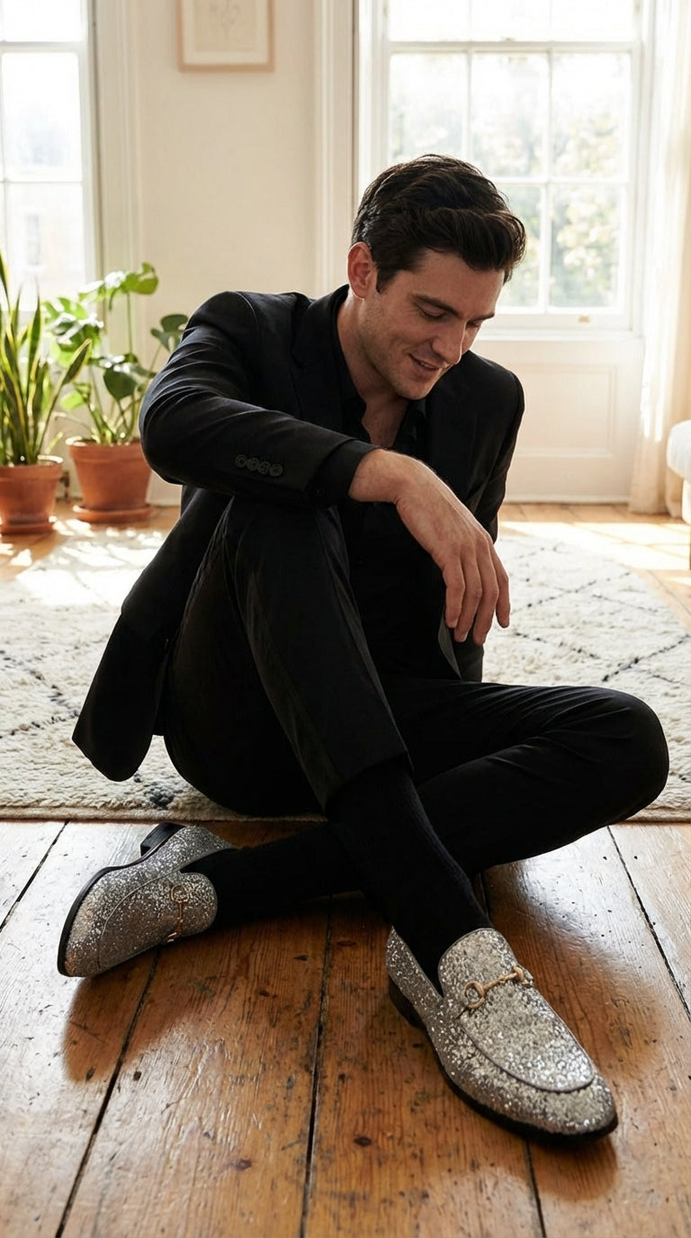 Men's Silver Gray Glitter Loafers | Sparkly Dress Shoes for Wedding, Prom, Party & Formal Events - 6