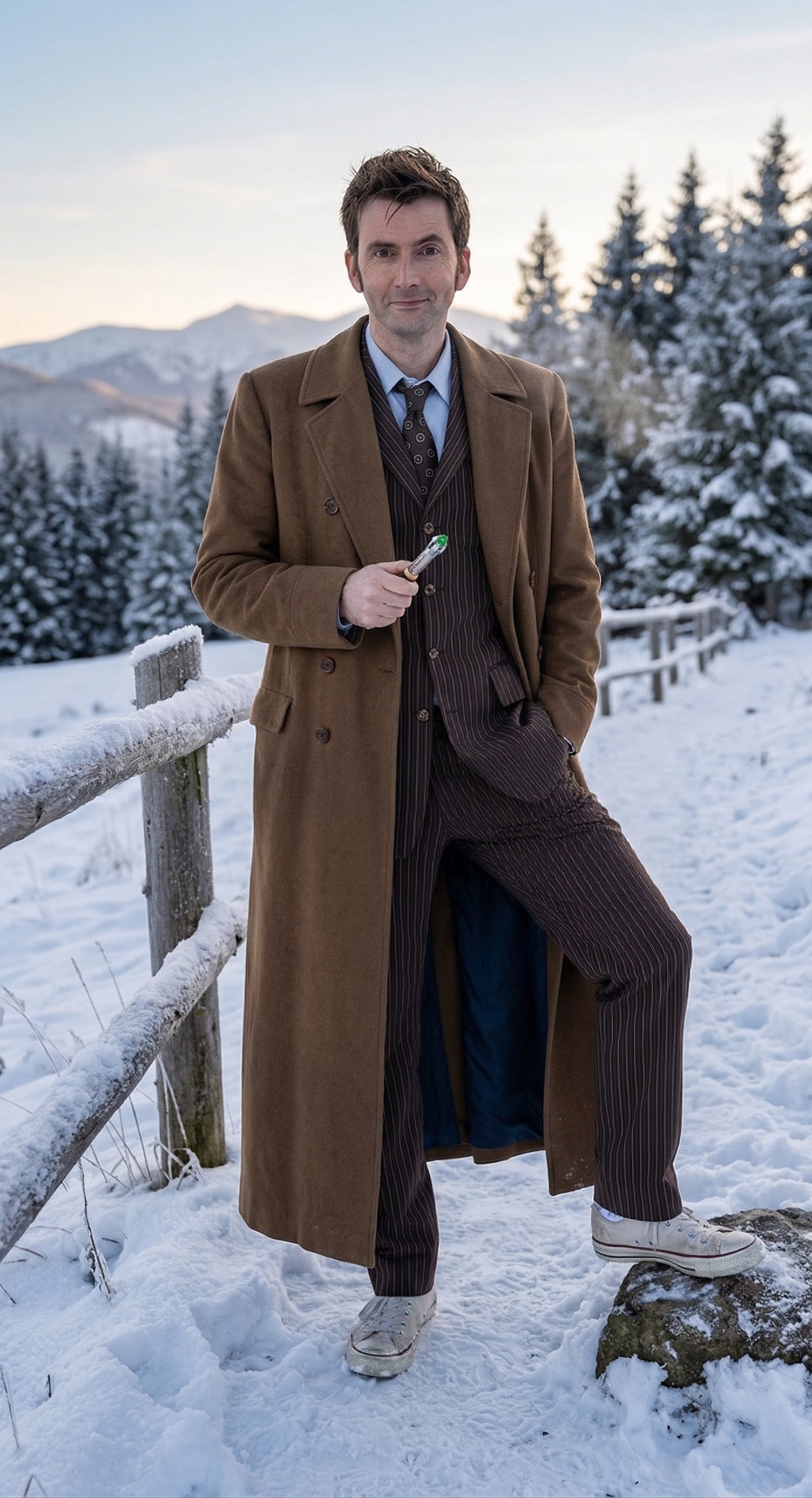 Men’s Brown Cotton Trench Coat Doctor Who 10th Doctor Inspired Long Coat – Classic Gabardina Style Overcoat, Vintage Winter Costume Jacket - Brown