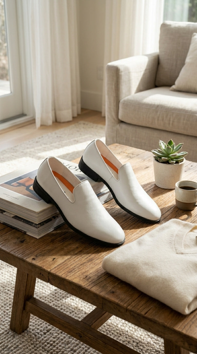 Men’s White Plain Toe Slip On Loafer Dress Shoes – Classic Formal Lightweight Shoes for Wedding, Party and Business Wear - 6 Standard / D / Medium