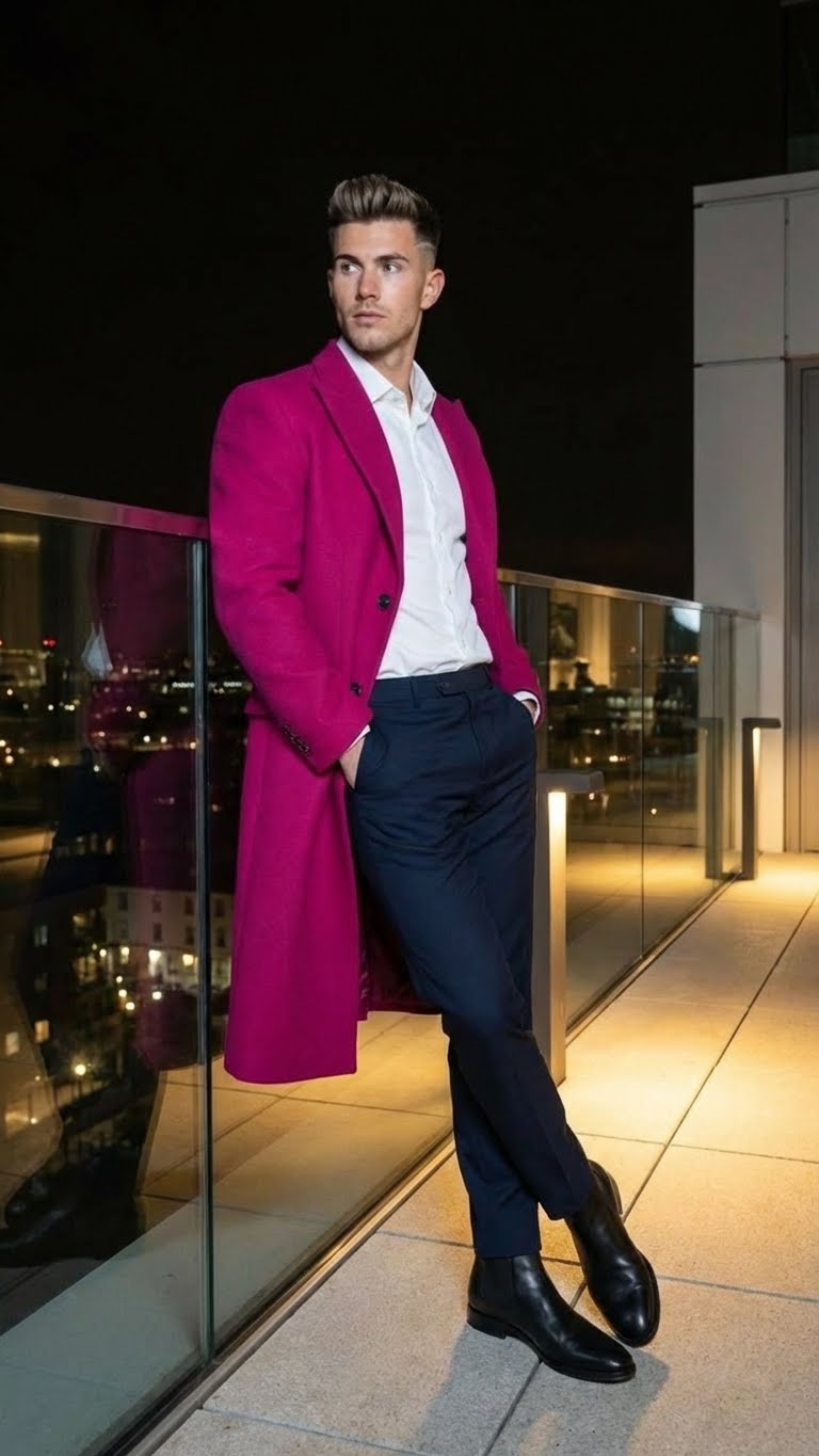 Men’s Hot Pink Wool Blend Overcoat – Topcoat Carcoat Winter Fabric - Coat Size 38