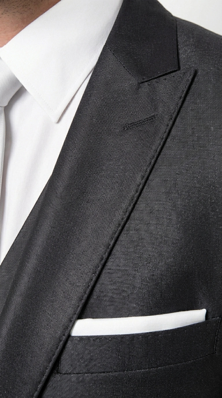 Men’s Black Three Piece Suit – Modern Fit 3PC Formal Suit with Vest for Wedding, Prom and Business Events Sharkskin Shiny Fabric - 34 Short or Extra Small