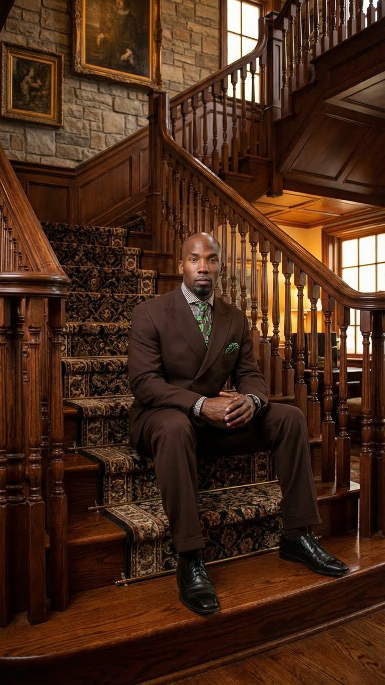 Mens 6 on 3 Style Brown Double Breasted Suit with Wide Leg Pleated Pants, Classic Formal 2 Piece Dress Suit Set - 34 Short or Extra Small