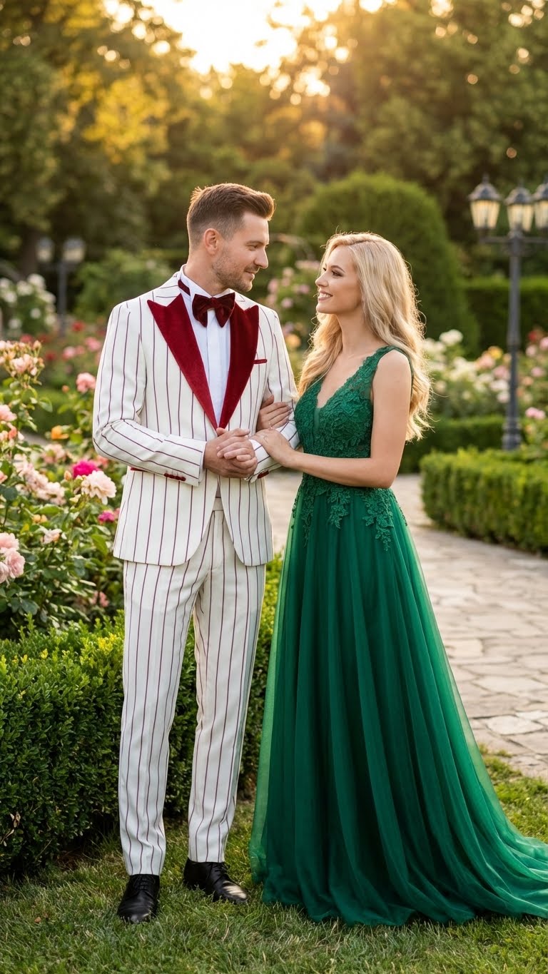 Menâ€™s White and Dark Red Pinstripe Tuxedo with Velvet Shawl Lapel â€“ Formal Dinner Blazer Prom Christmas New Year Holiday Suit - 34 Short or Extra Small