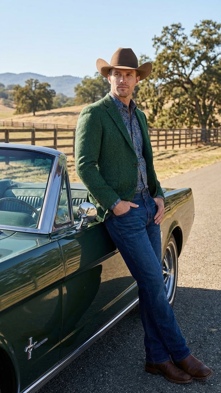 Mens Green Western Blazer Jacket Classic Cowboy Style Sport Coat for Wedding, Party and Formal Events