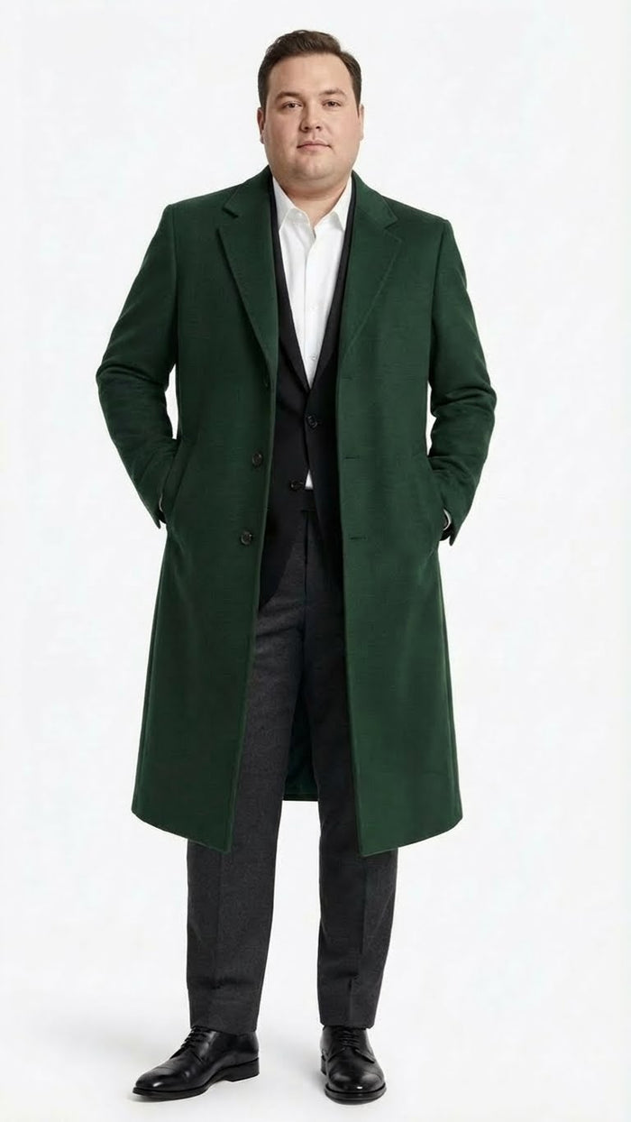 Mens Hunter Green Full-Length Wool Overcoat Classic Winter Dress Coat for Formal and Casual Wear Topcoat Mens Wintercoat