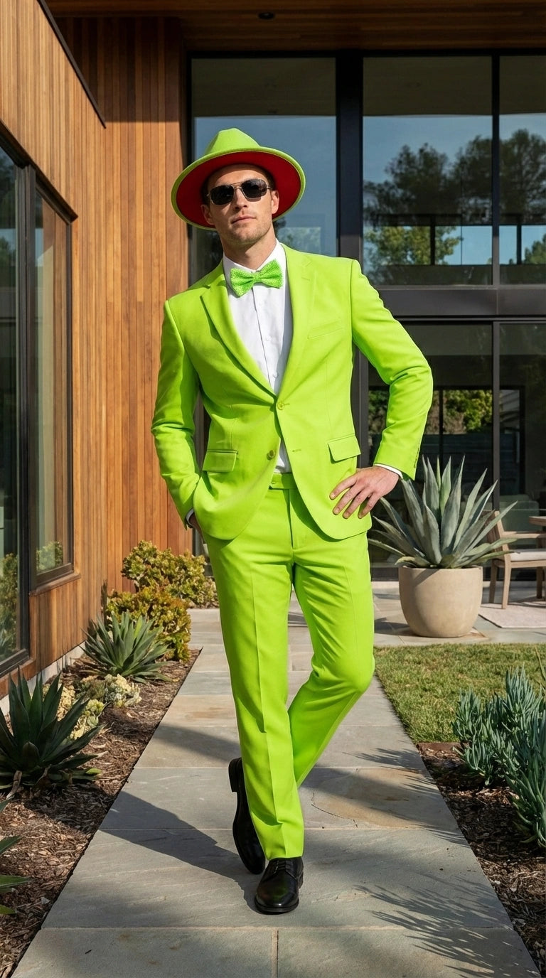 Men’s Neon Green Suit – Bright Lime Green Fashion Suit for Prom, Party, Stage Performance and Statement Formal Wear - 34 Short or Extra Small