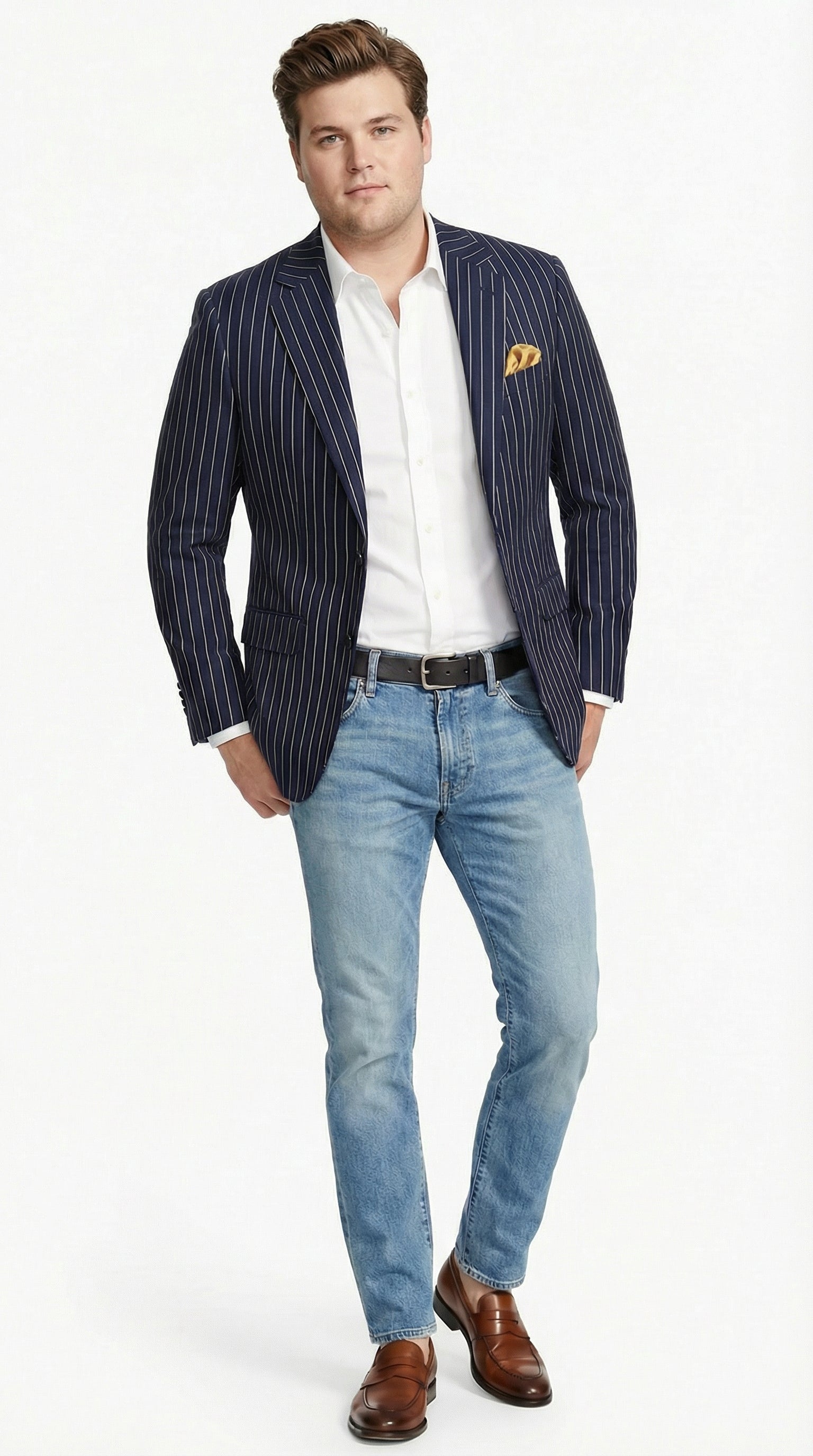 Mens Navy Blue Pinstripe Blazer Classic Tailored Formal Jacket for Business, Office and Smart Casual Wear
