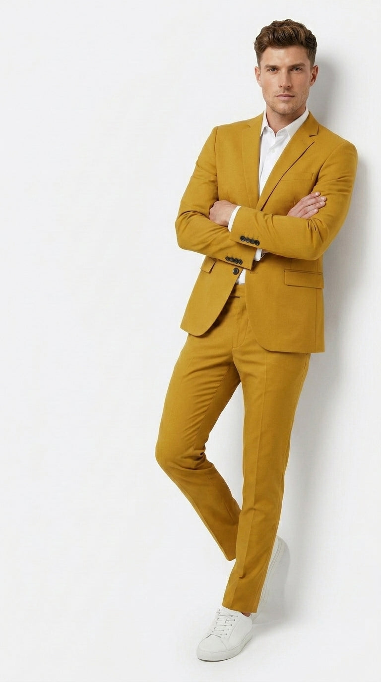 Men’s Gold Mustard Color Suit – Wedding & Prom Formal Suit Outfit, Modern Blazer and Pants - 34 Short or Extra Small