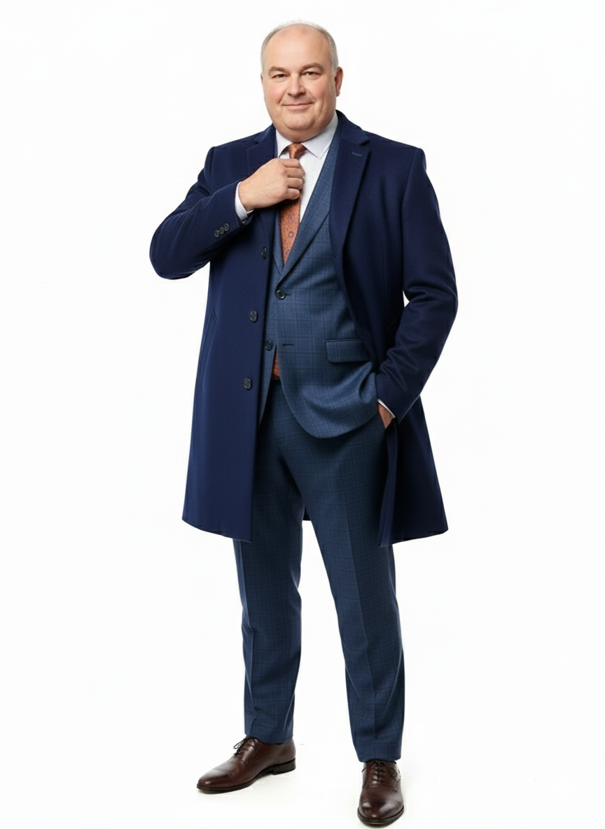 Mens Cobalt Blue Wool and Cashmere Car Coat Overcoat – Classic Winter Topcoat for Indigo Sapphire Color (light Navy Dark Royal) - Coat Size 38