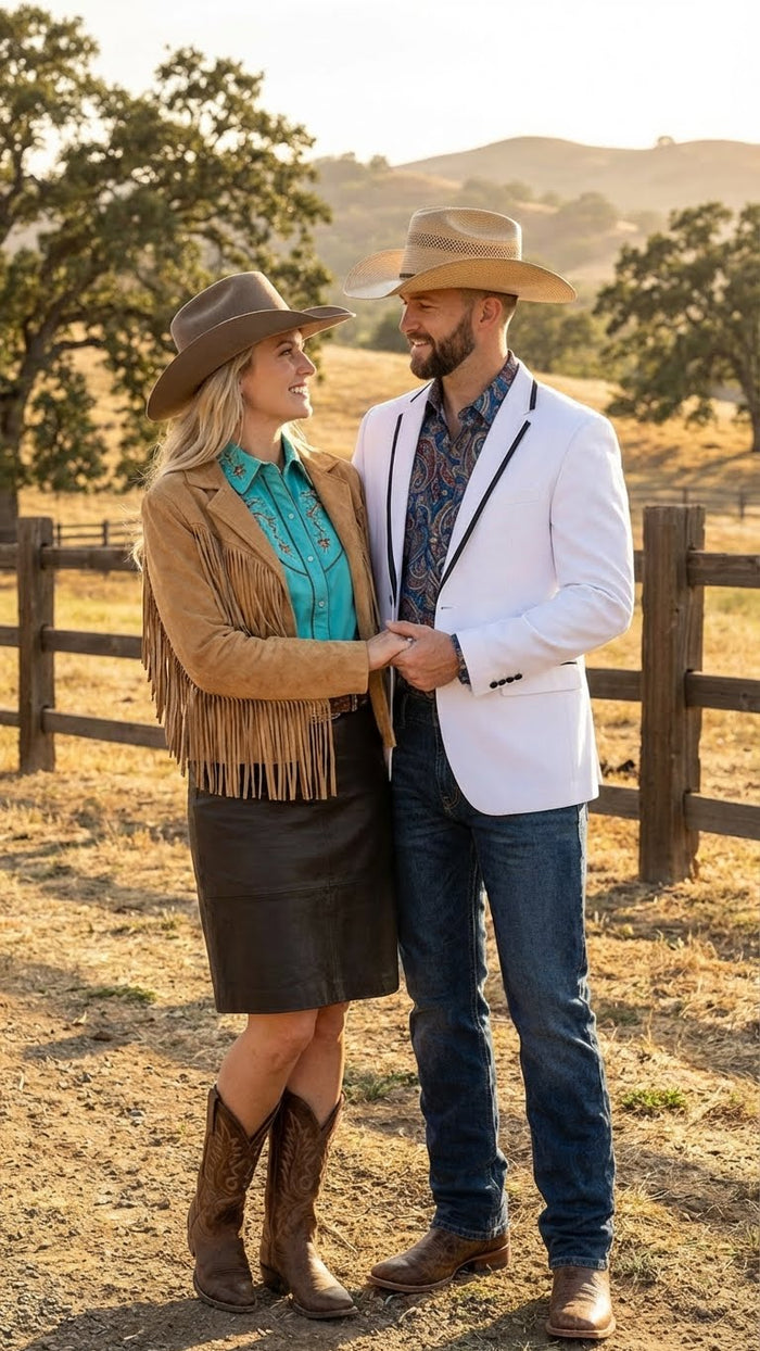 Mens White Western Blazer with Black Trim Classic Cowboy Style