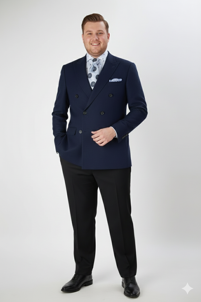 Mens Navy Blue Double-Breasted Blazer - Suit Jacket Premium Tailored Fit Formal Wedding and Business Sport Coat
