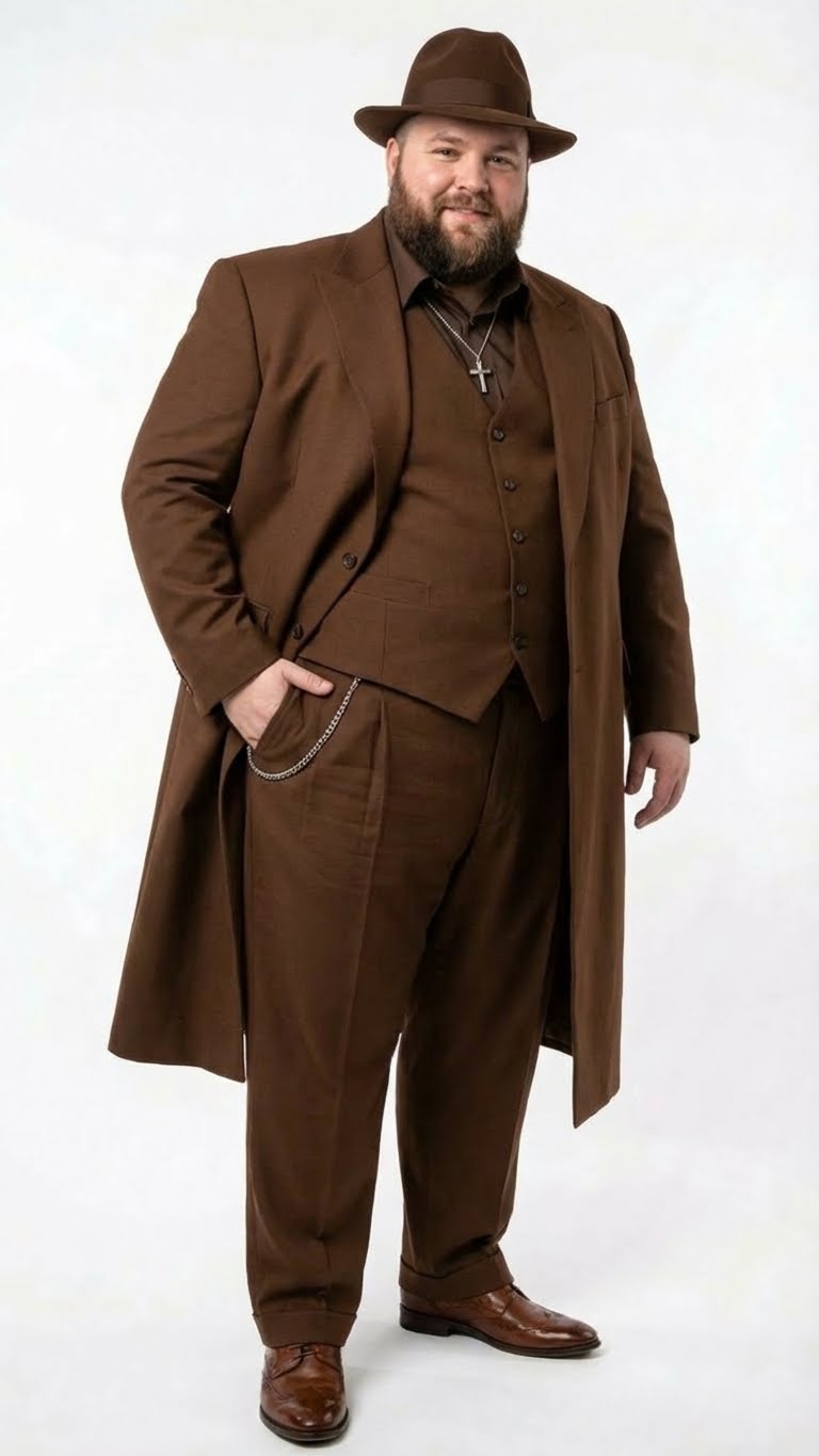 Men’s Brown 1920s Zoot Suit – Long Gangster Mafia Zuit Vintage Three-Piece Costume Set Pachuco Style - 34 Short or Extra Small