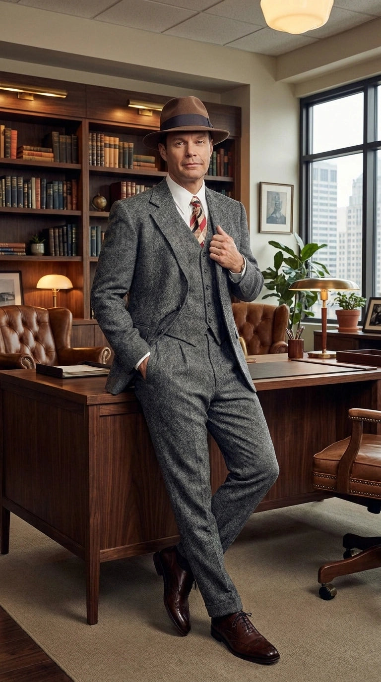 Men’s Grey Vintage Gangster Suit – Bonnie and Clyde Inspired 3 Piece Classic 1920s Formal Outfit - 34 Short or Extra Small