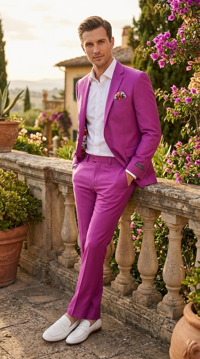 Mens Fuchsia 2 Piece Suit – Bright Pink Formal Suit for Men Stylish Wedding Party Prom Suit Magento Color - 34 Short or Extra Small