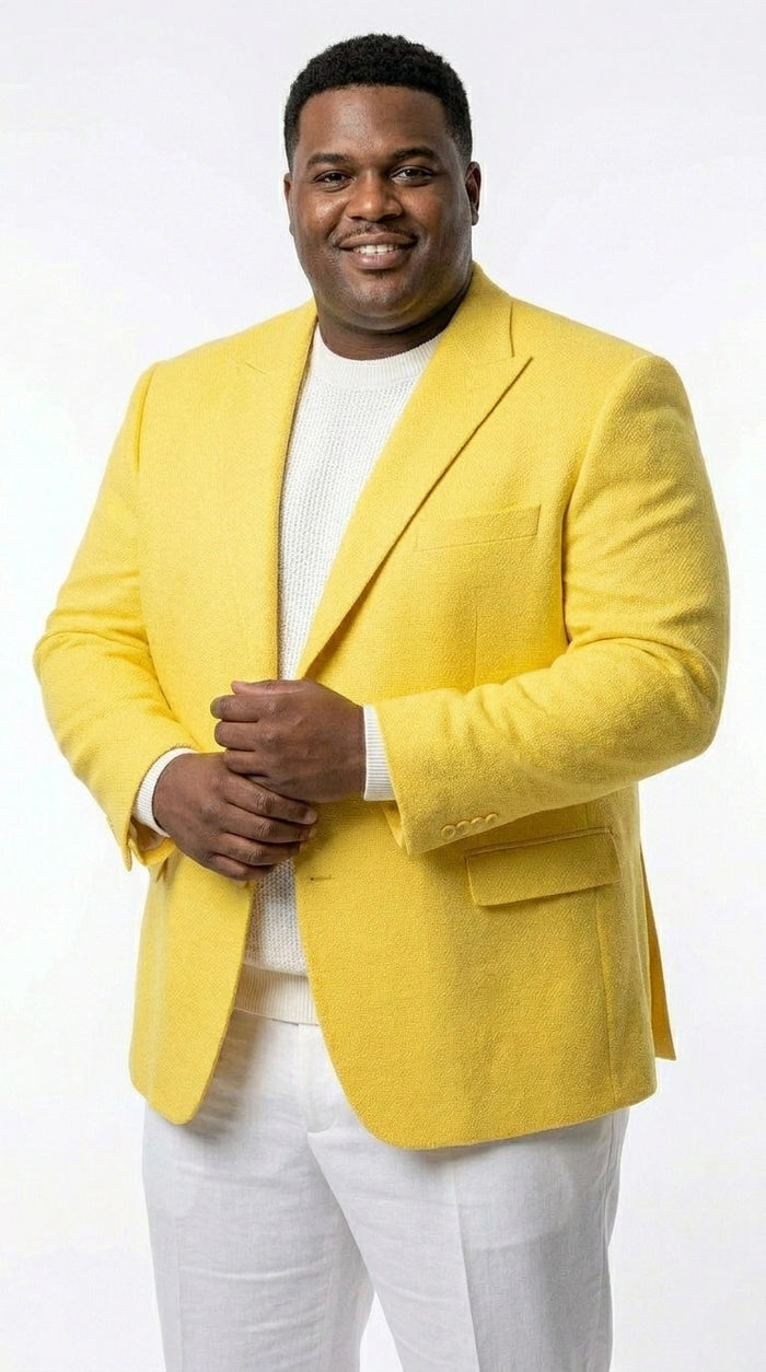 Zacci Brand Men’s Lemon Yellow Blazer Peak Lapel Hopsack Weave – Stylish Formal Blazer Jacket for Wedding, Party, Prom and Smart Casual Wear